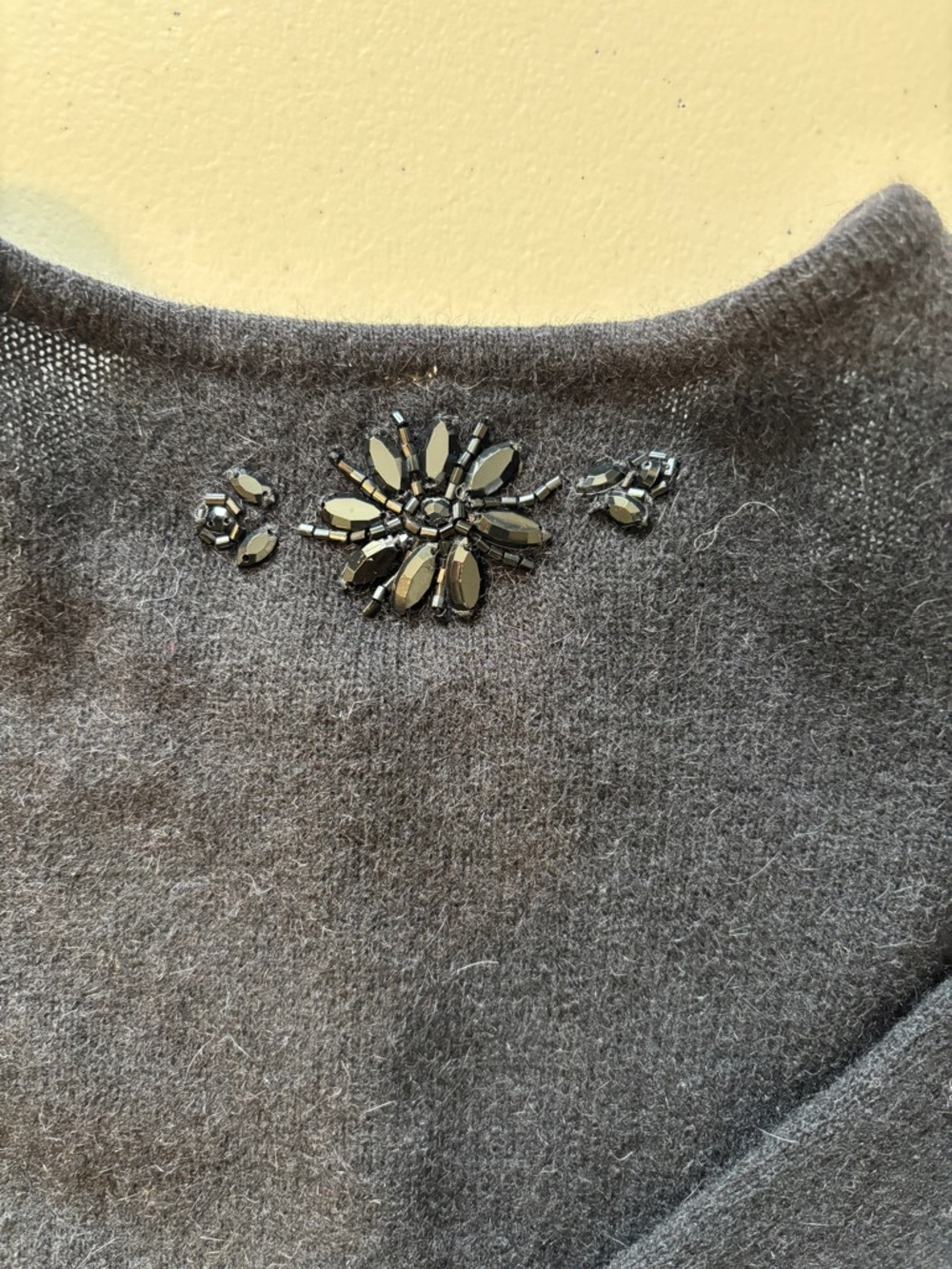 Whimsigoth Black Floral Cardigan Size Small Beaded Dark Fairy Grunge Fitted Wool - Picture 4 of 11